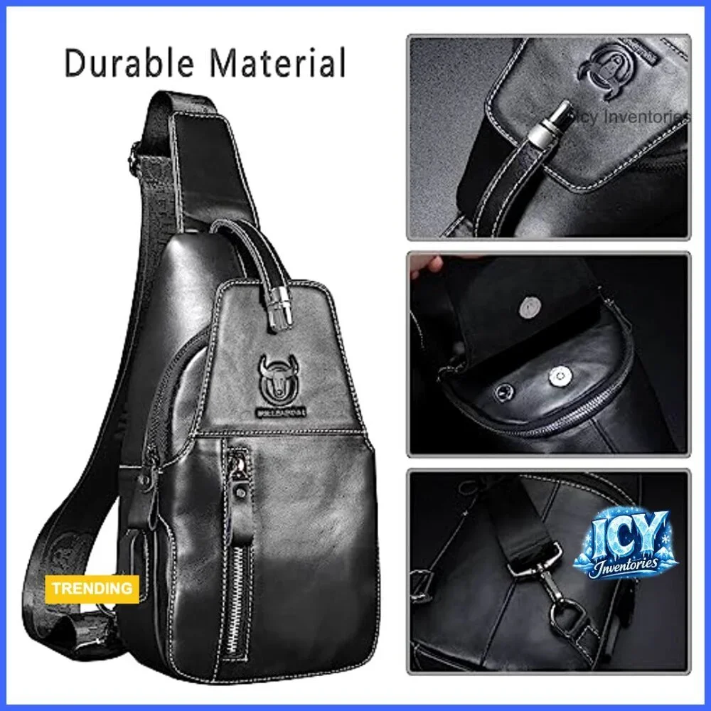 Genuine Leather Sling Bag Crossbody Backpack with USB Charging Port